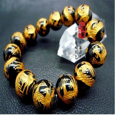 黑玛瑙纯手工雕刻金龙手链 男士腕间的东方气韵